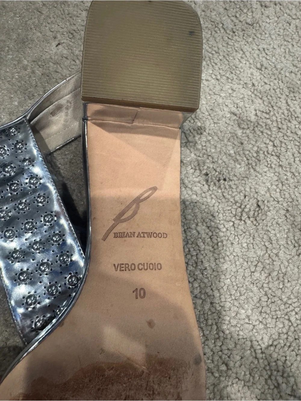 Brian Atwood shiny silver